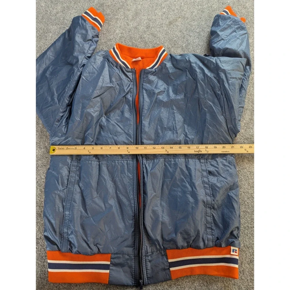 Vintage Russell Athletic Jacket Size L Blue Orange Nylon Full Zip Made In USA